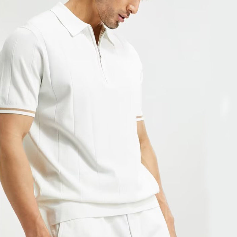 Men’s Summer Short-Sleeved Lapel Zipper Tee