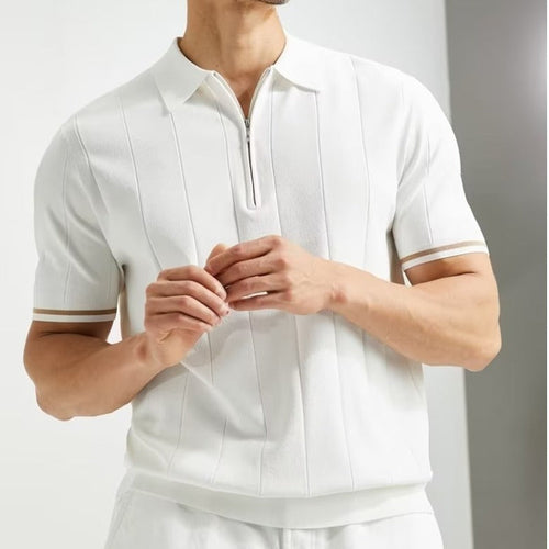 Men’s Summer Short-Sleeved Lapel Zipper Tee