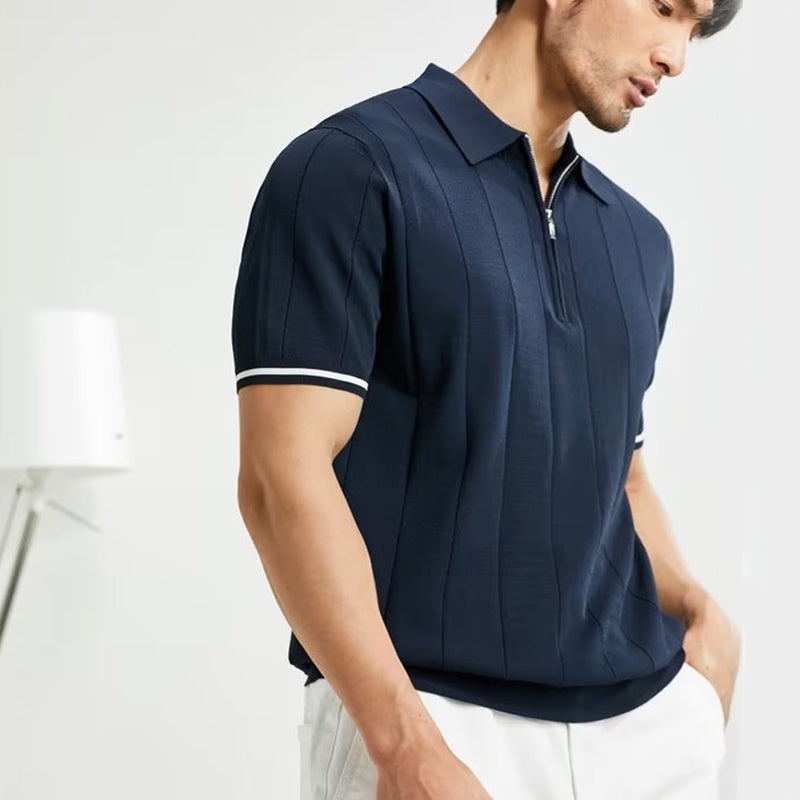 Men’s Summer Short-Sleeved Lapel Zipper Tee